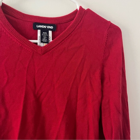 Lands End Girls 10-12 Medium Red V-Neck Knit Sweater OEKO-TEX - Picture 2 of 12